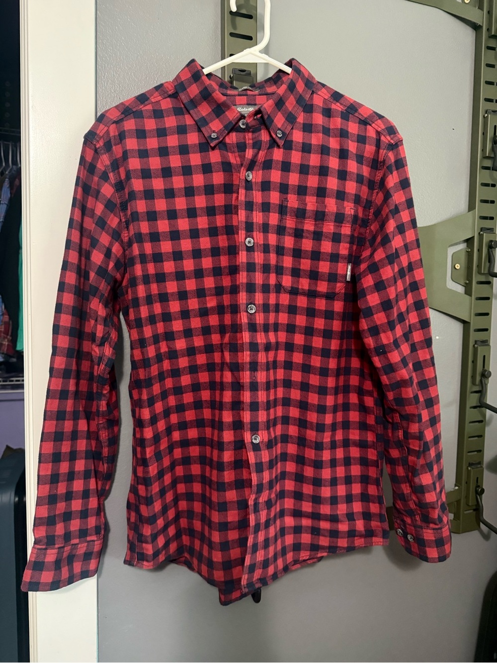 Eddie Bauer Red and Black Plaid Button-Down Shirt